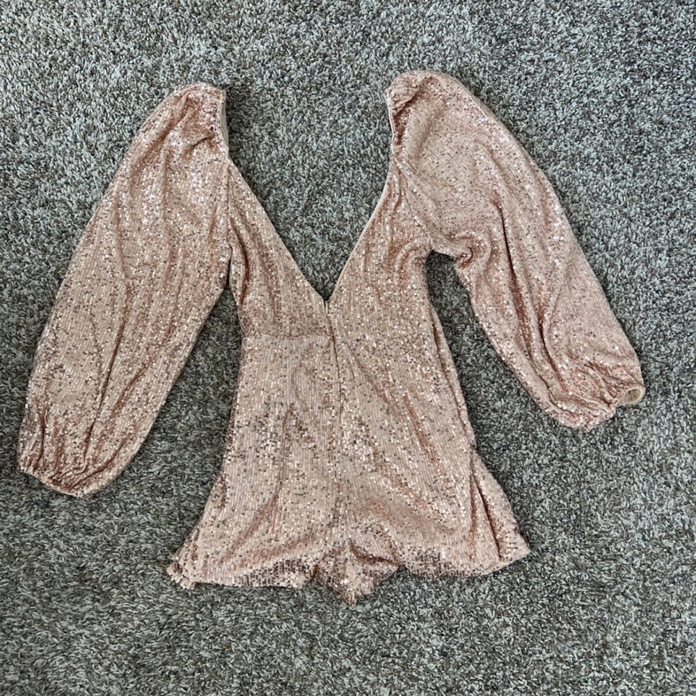 Luxxel Sequin Long Sleeve Faux Wrap Around Romper size small